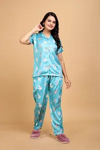 Stylish Blue Satin Printed Lounge Set For Women-thumb1