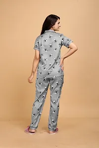 Stylish Grey Satin Printed Lounge Set For Women-thumb3