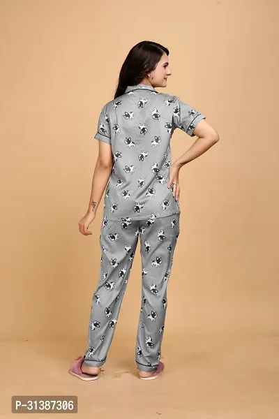 Stylish Grey Satin Printed Lounge Set For Women-thumb4