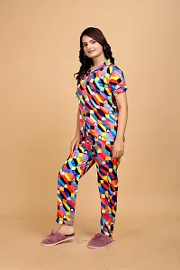 Stylish Multicoloured Satin Printed Lounge Set For Women-thumb2