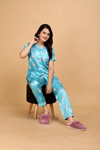 Premium Satin Printed Nightsuit Set/Lounge Set For Women