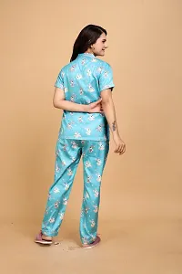 Stylish Blue Satin Printed Lounge Set For Women-thumb3