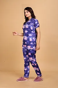 Stylish Blue Satin Printed Lounge Set For Women-thumb2