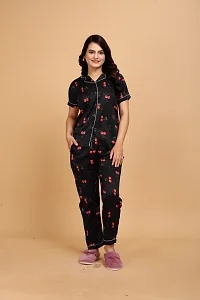 Stylish Black Satin Printed Lounge Set For Women-thumb2