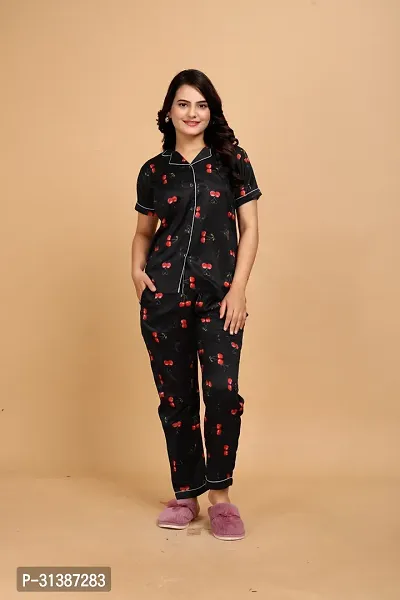 Stylish Black Satin Printed Lounge Set For Women-thumb3