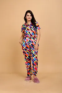 Stylish Multicoloured Satin Printed Lounge Set For Women-thumb1