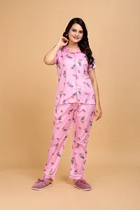 Stylish Pink Satin Printed Lounge Set For Women-thumb2