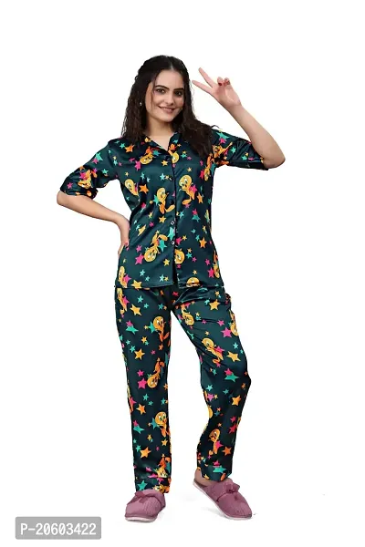 ZHALAK Dark Green night suit for women night dress  Top Pyjama set-thumb0