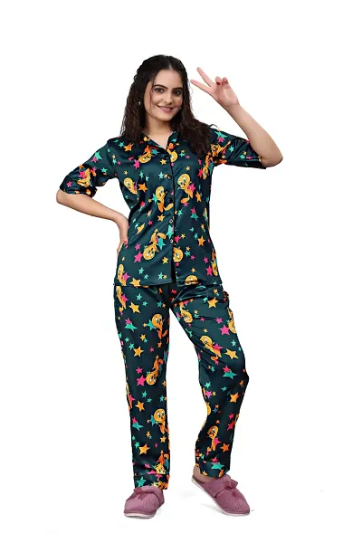 ZHALAK Dark night suit for women night dress Top Pyjama set