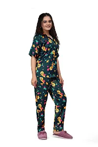 ZHALAK Dark Green night suit for women night dress  Top Pyjama set-thumb3