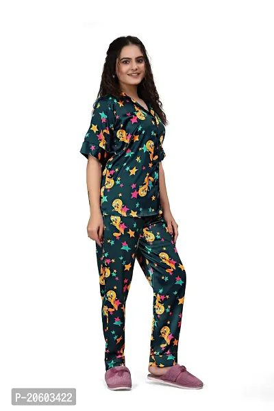 ZHALAK Dark Green night suit for women night dress  Top Pyjama set-thumb4