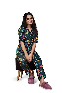 ZHALAK Dark Green night suit for women night dress  Top Pyjama set-thumb1