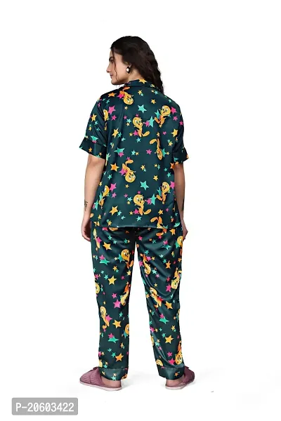 ZHALAK Dark Green night suit for women night dress  Top Pyjama set-thumb3