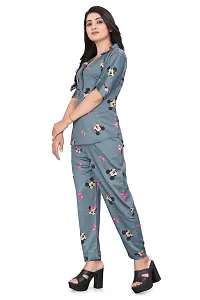 Zhalak women night suit  Top pyjama set with Grey cartoon printed-thumb2