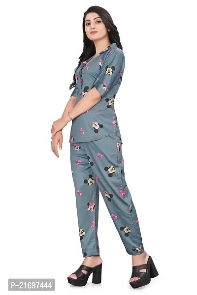 Zhalak women night suit  Top pyjama set with Grey cartoon printed-thumb3