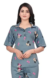 Zhalak women night suit  Top pyjama set with Grey cartoon printed-thumb3