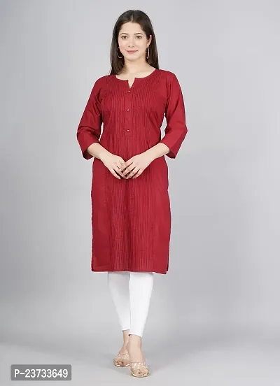 A-Line Maroon  Cotton Kurta For Women