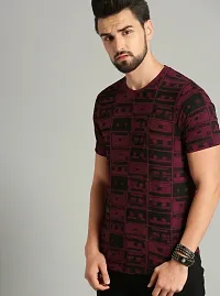 Stylish Cotton Maroon Round Neck Printed Half Sleeves T-shirt For Men-thumb1