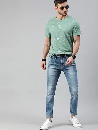 Stylish Cotton Light Green Round Neck Printed Half Sleeves T-shirt For Men-thumb2