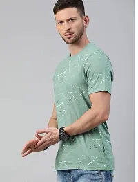 Stylish Cotton Light Green Round Neck Printed Half Sleeves T-shirt For Men-thumb1