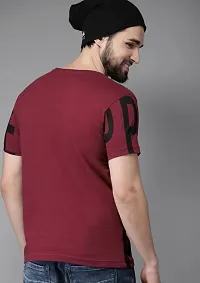 Stylish Cotton Maroon Round Neck Printed Half Sleeves T-shirt For Men-thumb1