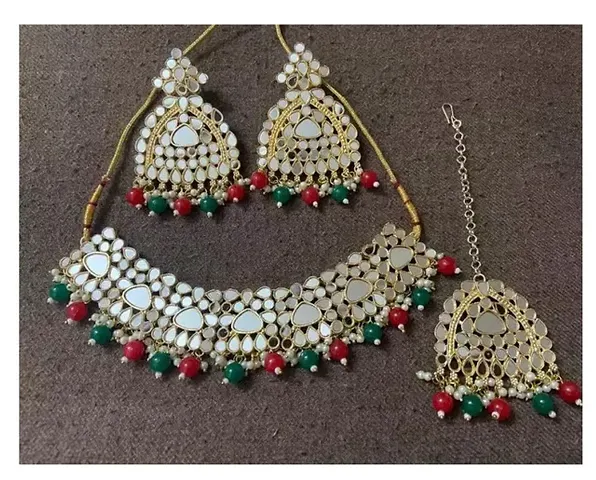 Stylish Brass Pearl Jewellery Set For Women