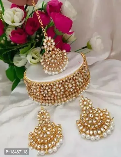 Stylish Golden Brass Pearl Jewellery Set For Women-thumb0