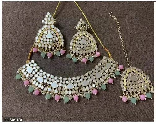 Stylish Brass Pearl Jewellery Set For Women