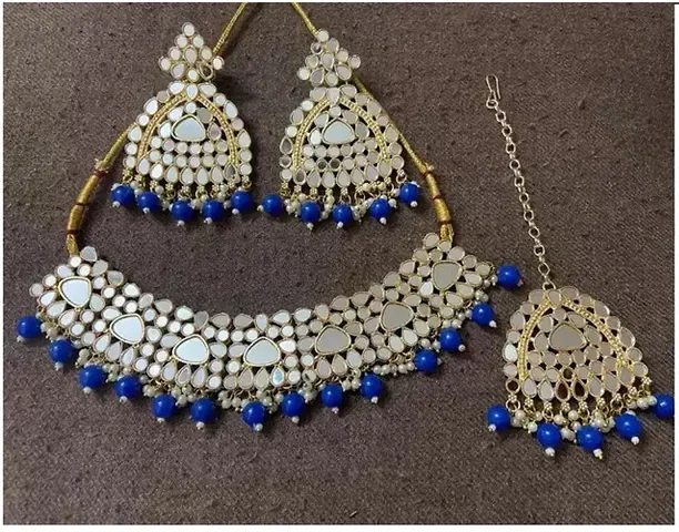 Designer Brass Mirror Choker Jewellery Set