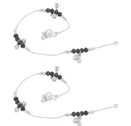 Indian Traditional Ethnic Fancy Fashion Foot Jewellery Silver Plated White Metal Ghungroo Painjan Payal Leg Chain Stylish Imitation Pair Of Alloy Anklet (Pack of 2)