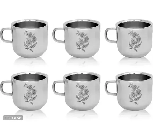 STOREeASY STAINLESS STEEL DOUBLE WALL TEA/COFFEE LASER DESIGN(FLOWER DESIGN) CUPS(SET OF 6PC LASER CUPS)