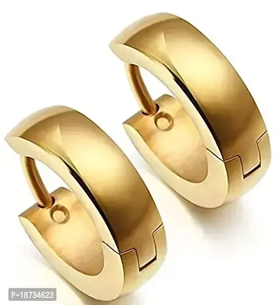 Trendy Stainless Steel Hoops Earrings for Men and Women . GOLD COLOUR-\PACK OF 1PAIR OF EARRINGS)-thumb0