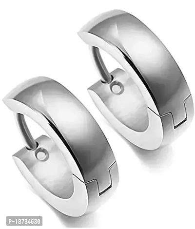 Trendy Stainless Steel Hoops Earrings for Men and Women .( SILVER COLOUR-\PACK OF 1PAIR OF EARRINGS)-thumb0
