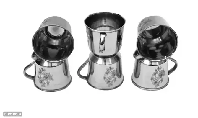 STAINLESS STEEL SINGLE WALLED CUPS FOR TEA/COFFEE AND HOT WATER(PACK OF 6CUPS)WITH LASER FLOWER DESIGN