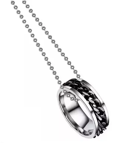 Fashion Frill Exclusively Stainless Steel Silver Chain Ring Pendant Necklace For Men Boys