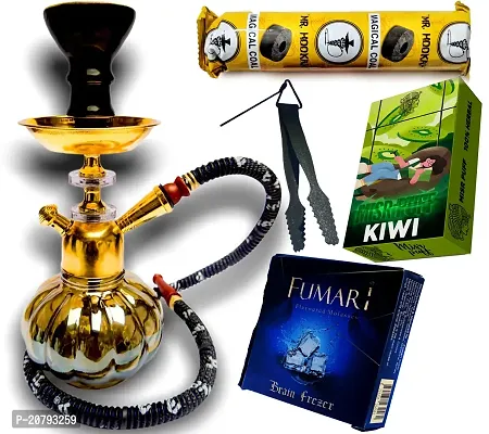 Misr Puff Limited Edition Printed Iron Tray 11 Inch Gold Plated, Glass Hookah (Gold)