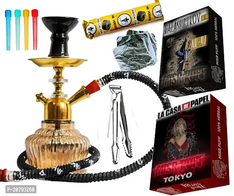 Misr Puff Gold Plated Stem And Permanent Golden Tinted Qt Iron Plate 12 Inch Glass, Gold Plated Hookah (Gold)