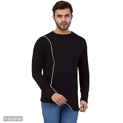 STYVIBE Men Black with Contrast Detailing Full Sleeve Round Neck T-Shirt-thumb0