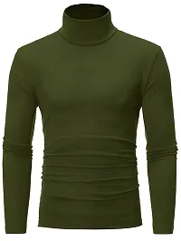 Styvbe Men Olive Green Turtle Neck Cotton Full Sleeve T-Shirt (X-Large, Olive Green)-thumb1