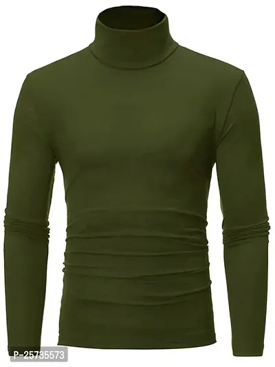 Styvbe Men Olive Green Turtle Neck Cotton Full Sleeve T-Shirt (X-Large, Olive Green)-thumb2