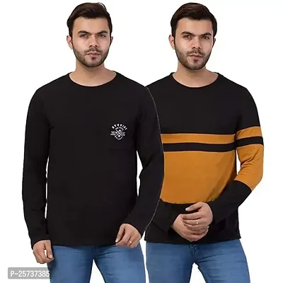 Styvibe Men Multi Color Round Neck Cotton Full Sleeve T-Shirt