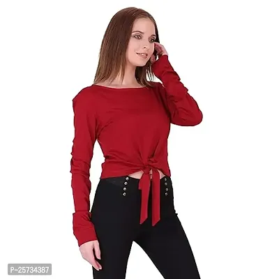 Styvibe Women Maroon Waist Knotted Cotton Full Sleeve Top