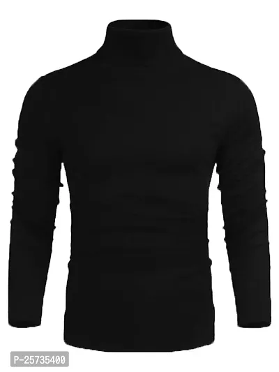 Styvbe Men Black Turtle Neck Cotton Full Sleeve T-Shirt (X-Large, Black)