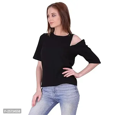 Styvibe Women Black Zip Detailing Round Neck Cotton Half Sleeve T-Shirt