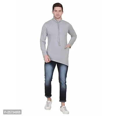 Styvibe Men Grey High Neck Abstract Bottom Full Sleeve T-Shirt