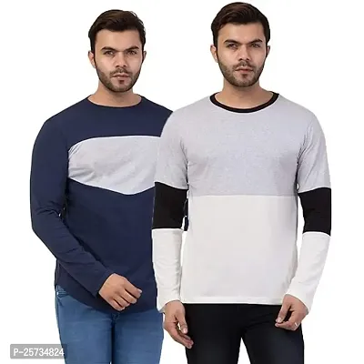 Styvibe Men Color Block Cut  Sew Round Neck Full Sleeve T-Shirt