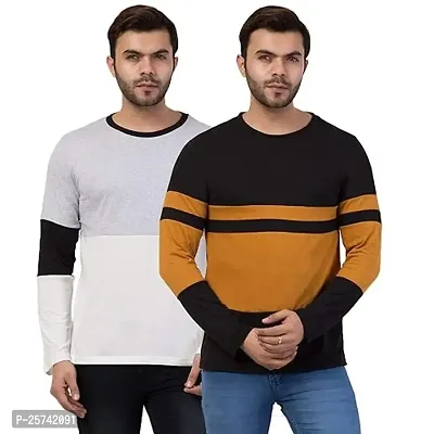 Styvibe Men Colorblock Round Neck Full Sleeve T-Shirt (Medium) Multicolour