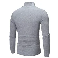 Styvbe Men Grey Turtle Neck Cotton Full Sleeve T-Shirt (Large, Grey)-thumb1