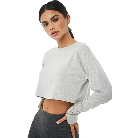 Styvibe Women Round Neck Thumbhole Crop Top