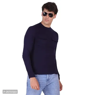 Styvibe Men's Round Neck Cotton Full Sleeve T-Shirt (Navy Blue, M)